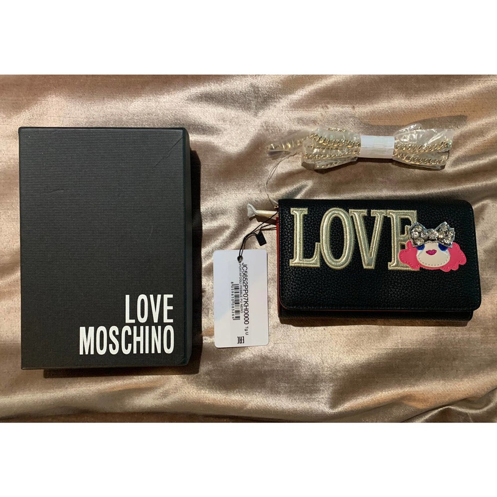LOVE MOSCHINO BLACK Clutch Bag Crossbody Wallet NWT/NIB